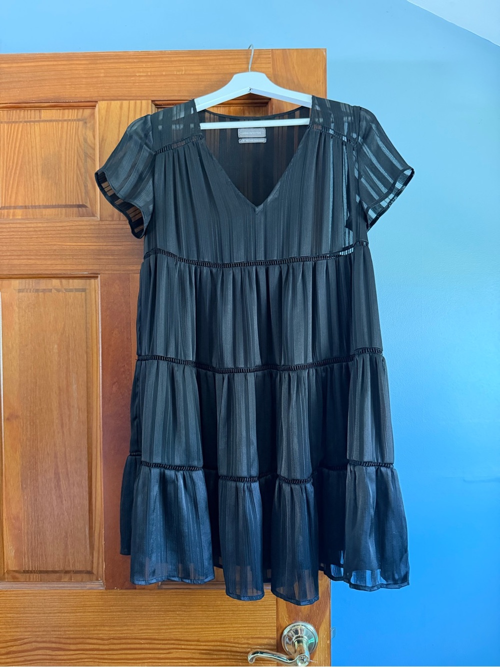 Urban Outfitters Black Short Sleeve Tiered Mini Dress
